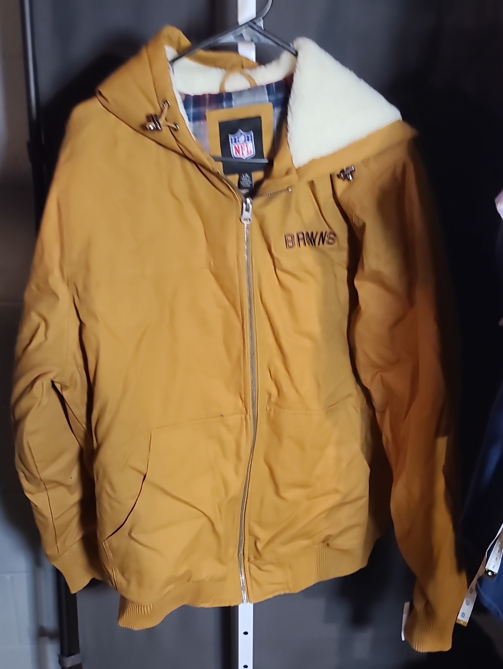 Men's Mustard Yellow Hooded Puffer Jacket with Sherpa Trim